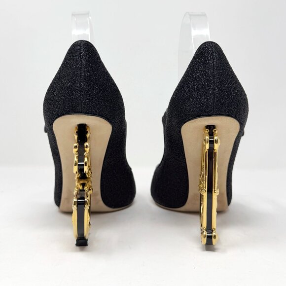 Dolce & Gabbana Mary Jane Pumps Black Baroque DG Logo Heel Size 38 Designer - Picture 4 of 12